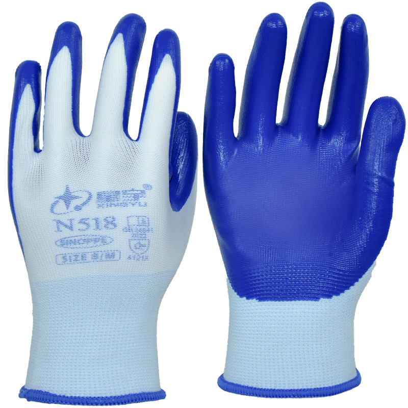 Xingyu N518 guantes de protección laboral antideslizante de trabajo de caucho de acrílico recubierto de goma guantes de trabajo seco