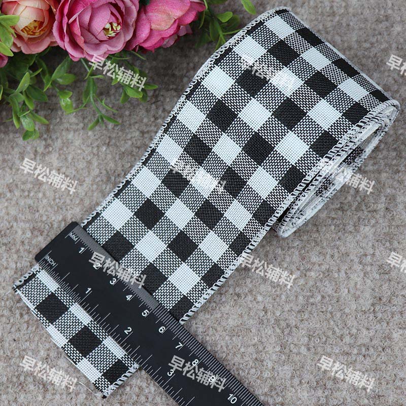 길이 1.8 m * 폭 6.3cm (흰색 가장자리가있는 흑백 격자 무늬)