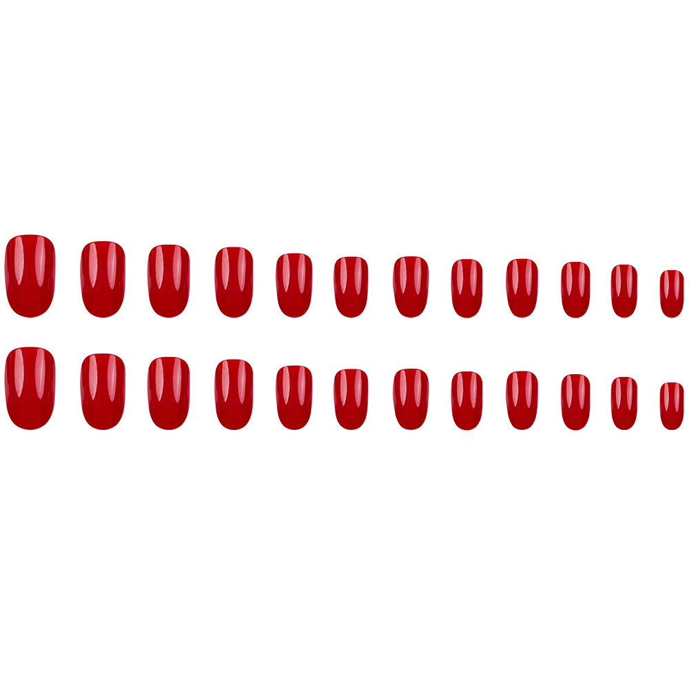 Comercio exterior venta más simple color sólido manicure color rojo brillante temperamento desgaste de uñas 24 piezas de parche de uñas falsas image 6