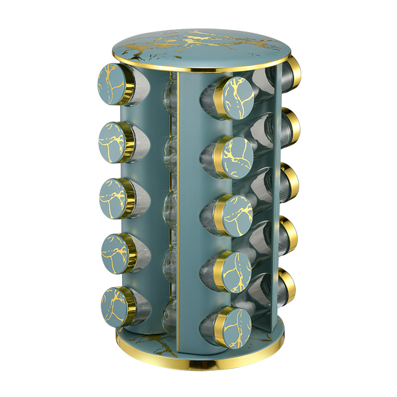 Botella de condimento de cocina estante conjunto redondo mármol estante de condimento de acero inoxidable estante giratorio