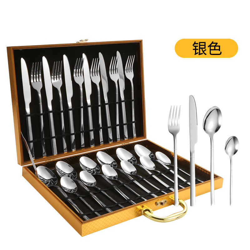 Amazon Venta caliente vajilla de acero inoxidable 24 piezas traje transfronterizo producto Caballero 4 piezas principales cuchillo de comida occidental, tenedor y cuchara traje
