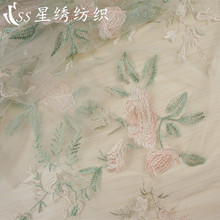 经典网纱绣花柔软亲肤气质电脑绣牡丹花花型连衣裙包包刺绣面料