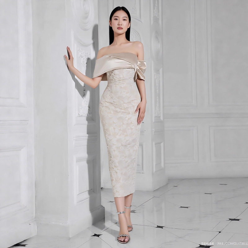 Ybh10143 Romantic One Shoulder Slim Sexy Off Shoulder Maxi Slit Dress