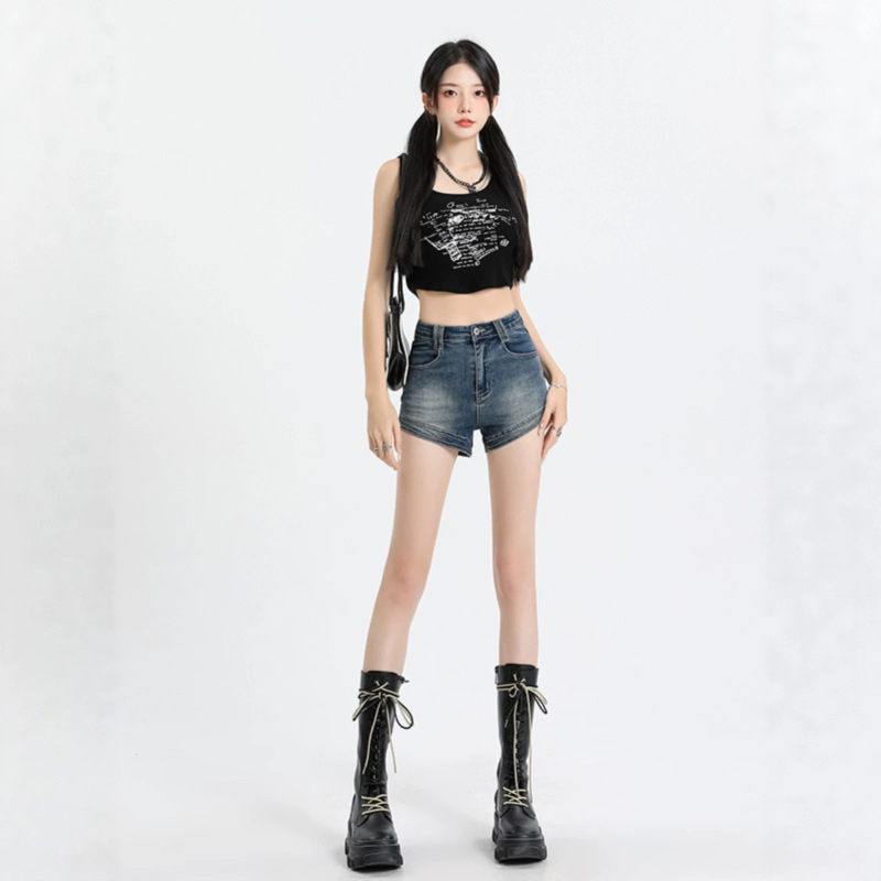 Hot girl retro tight denim shorts for women, hip-hugging, slimming, high-waisted, sexy ultra-short A-line summer American hot pants Hot girl retro tight denim shorts for women, hip-hugging, slimming, high-waisted, sexy ultra-short A-line summer American hot pants