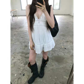 少量现货！韩系叠穿无袖连衣裙东大门夏季新款蕾丝V领显瘦吊带裙