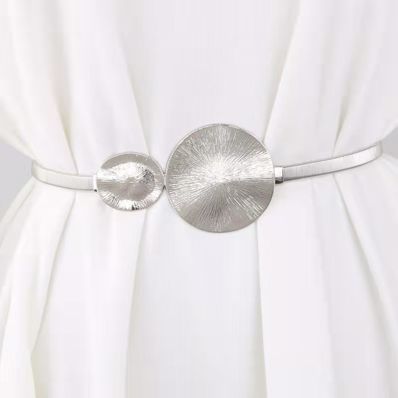 Transfronterizo de las mujeres de metal primavera cadena de la cintura de la hoja de loto decorativo hebilla de metal doble redondo cadena elástica delgada