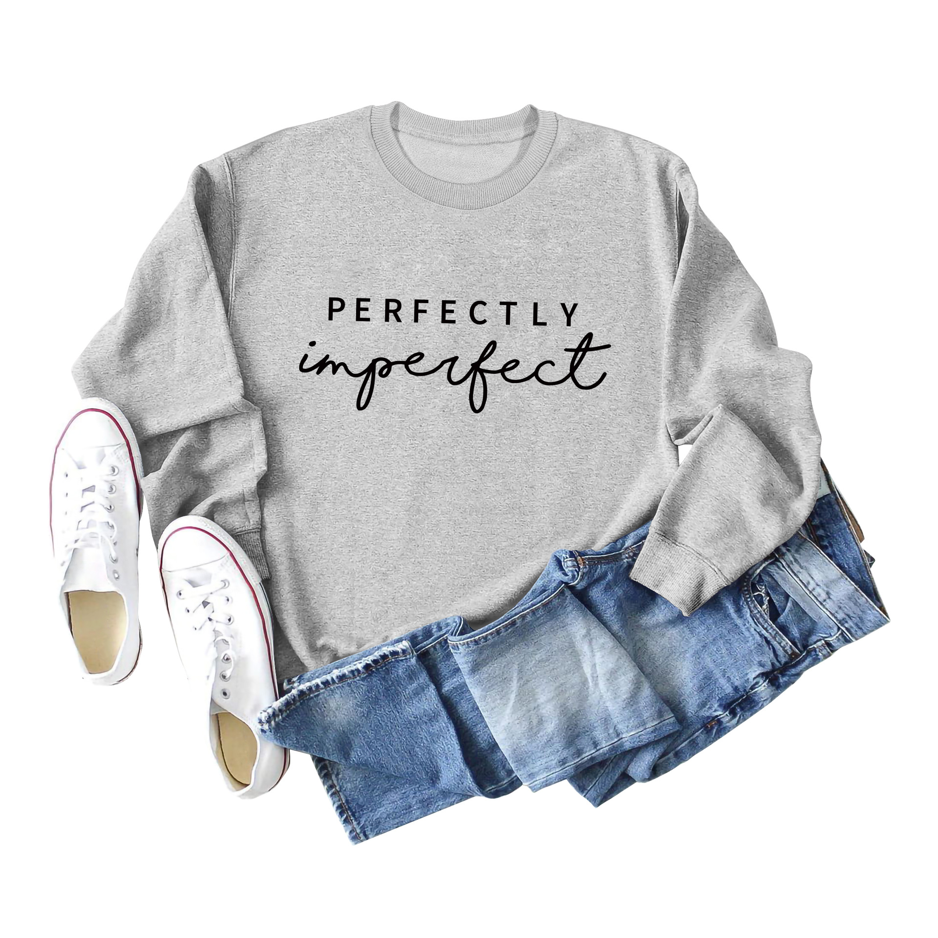 Perfectamente imperfecto en stock simple europeo y americano cuello redondo de manga larga las mujeres Amazon eBay suéter al por mayor