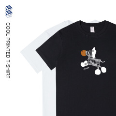 メンズ夏新作ラウンドネック半袖Tシャツ、メンズ和風プリント純綿トップス、カップルTシャツ、レディースインスタ風