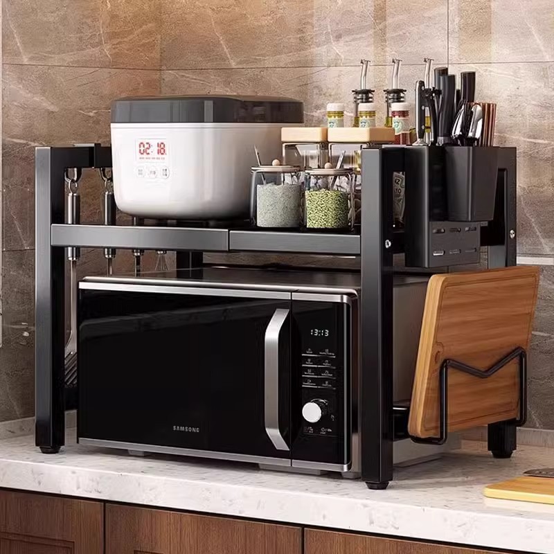 주방 수납 선반, 접이식 전자레인지 선반, 가정용 전기밥솥, 이중 레이어 조리대, 무타공, 해외배송