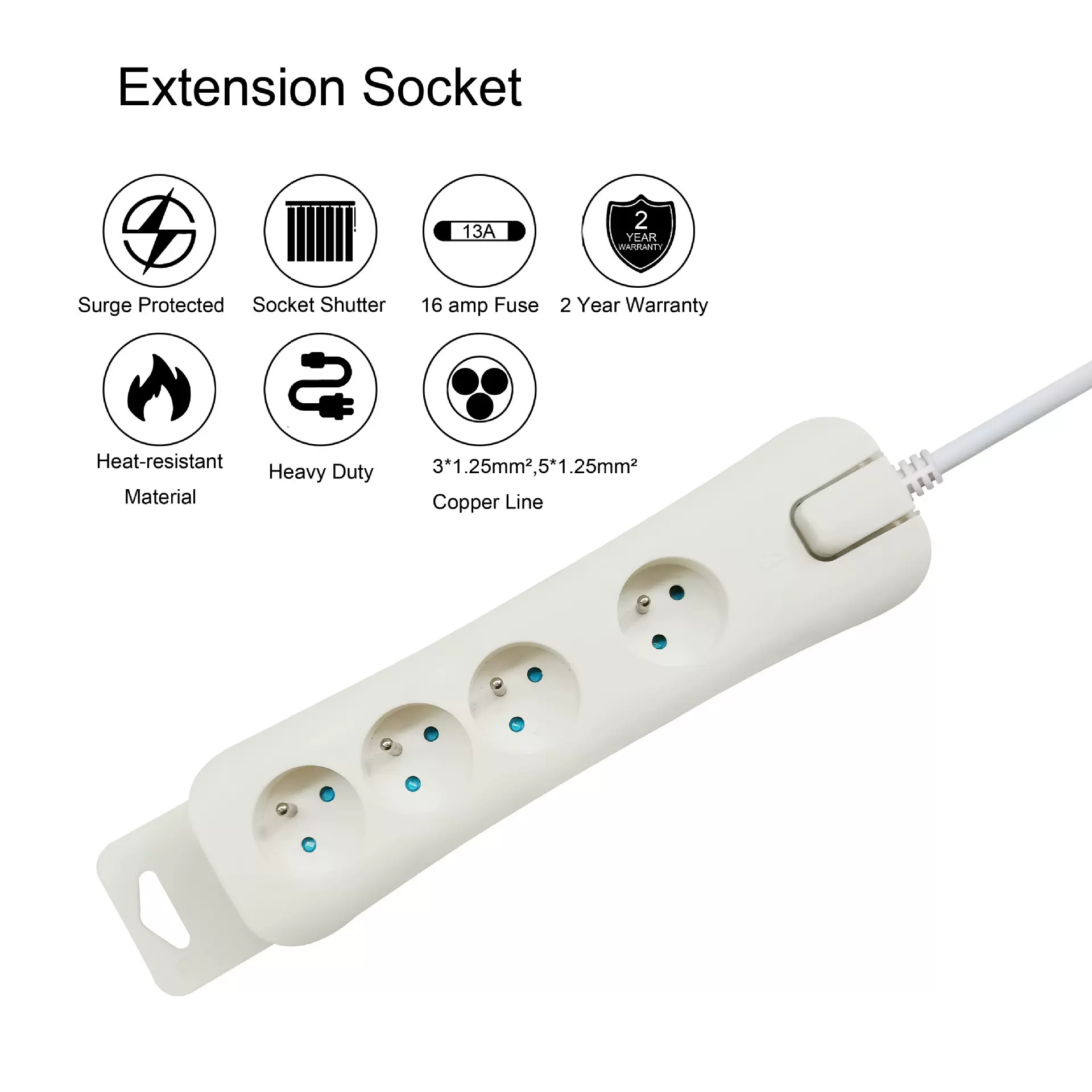 法式五位带开关插线板 接线插座拖线板Vache法式3米线非洲
