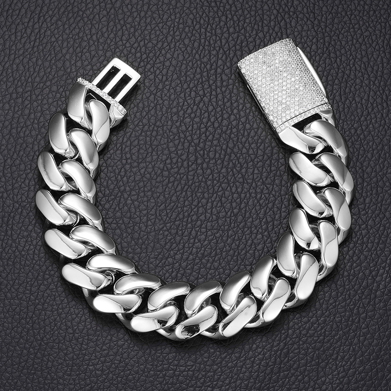 Large Cuban Chain Bracelets Style Gold Electroplated Copper Zircon Inlaid Various Sizes And Widths_voghion.com