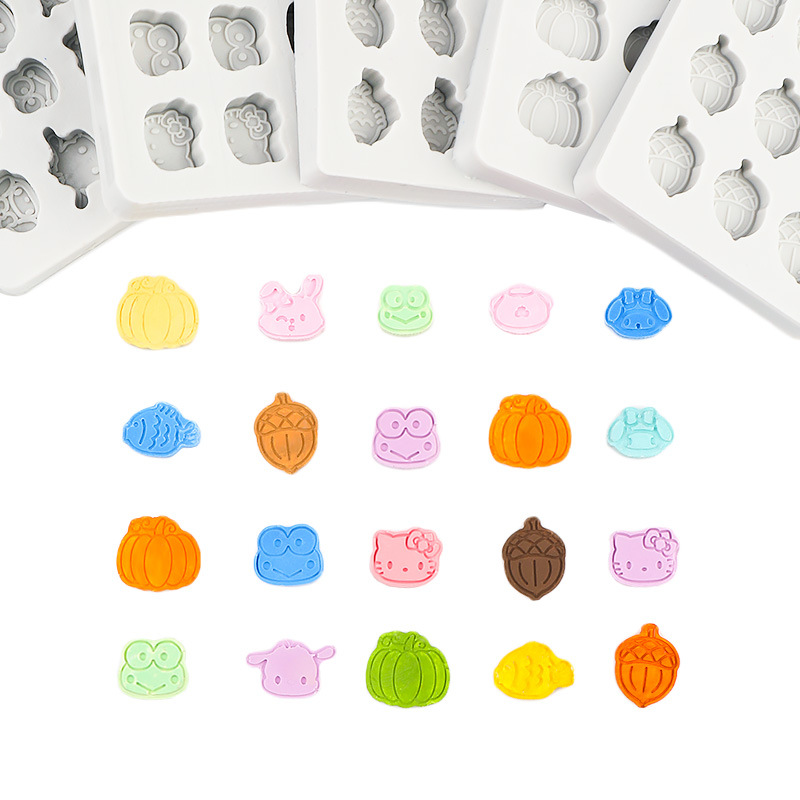 Lindo personaje de rana molde de silicona calabaza en forma de avellana molde de chocolate yeso goteo fuego pintura molde de cera