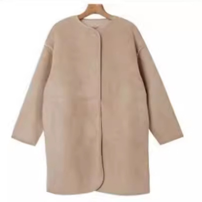 Women's Clothing simple style, grain velvet, fur, wool, spring and autumn coat, solid color, buttoned round collar, women's outerwear_voghion.com