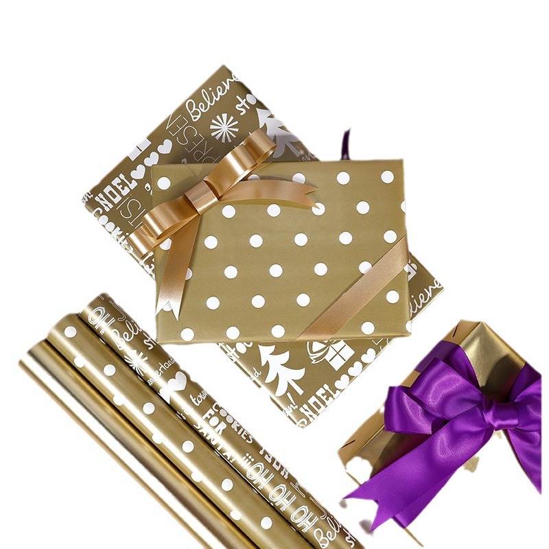Amazon venta caliente de puntos dorados de Navidad papel de embalaje regalo de cumpleaños regalo DIY paquete de papel de libro al por mayor