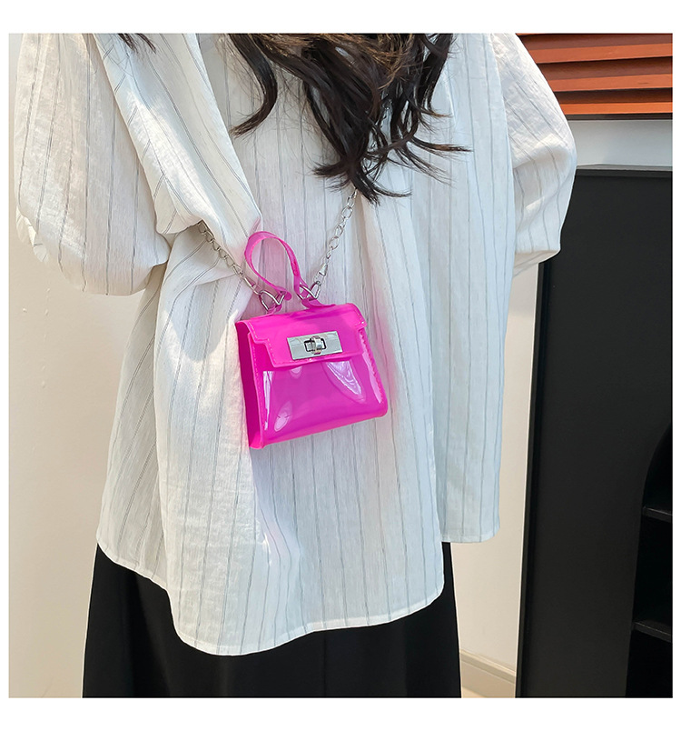 165g Weight Flip Cover, Lock clasp Closure Type Single Shoulder Strap, Top Handle Strap Type Casual Occasion PVC Material Solid Color Pattern All Seasons Season Women's Gender Streetwear Style Square Shape Small Size Women's Small PVC Solid Color Streetwear Square Flip Cover Lock Clasp 17