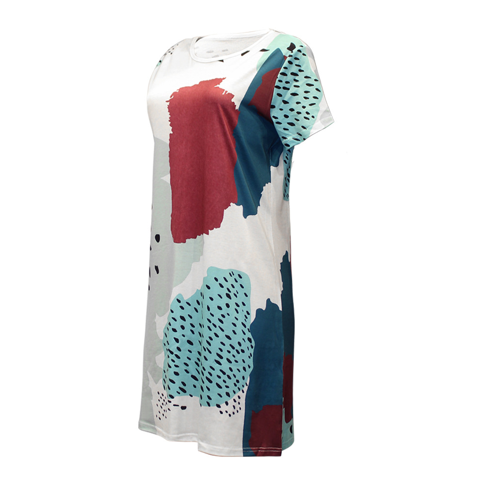 Summer Floral Print round Neck Short Sleeve Casual Dress Women