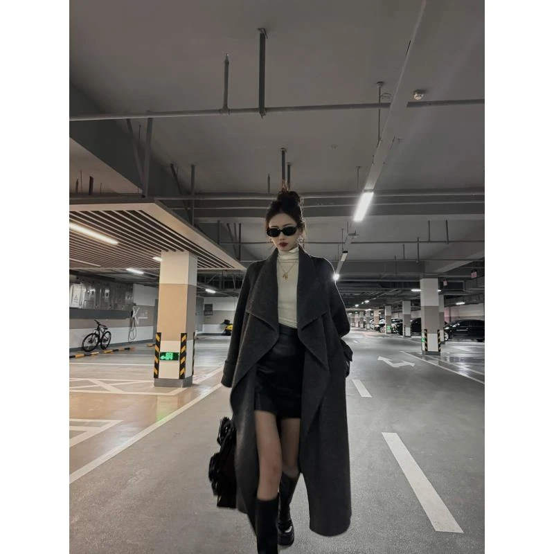 한국식 양모 코트 그레이백 대형 옷깃 양모 코트 가을 · 겨울 새 긴 양면 양모 코트