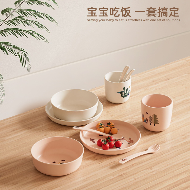 European and American Style Kidsren's Dinner Plate Set Baby Infant Kindergarten Food Bowl Eating Plate Spoon Bowl Cup Student Tableware