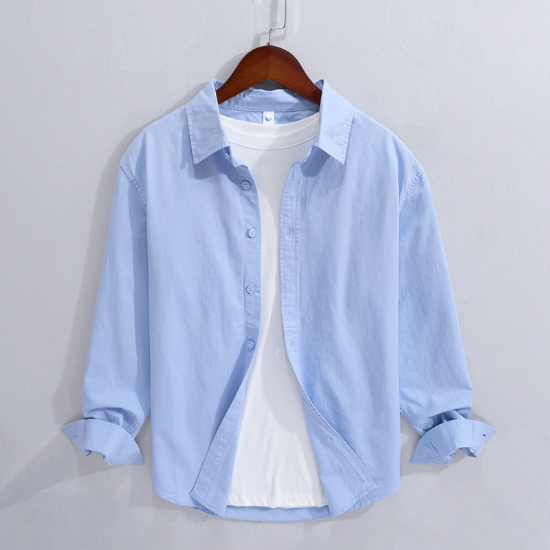 Men's new cotton long-sleeved shirt white Artistic Men's Spring versatile youth simple casual shirt 8658