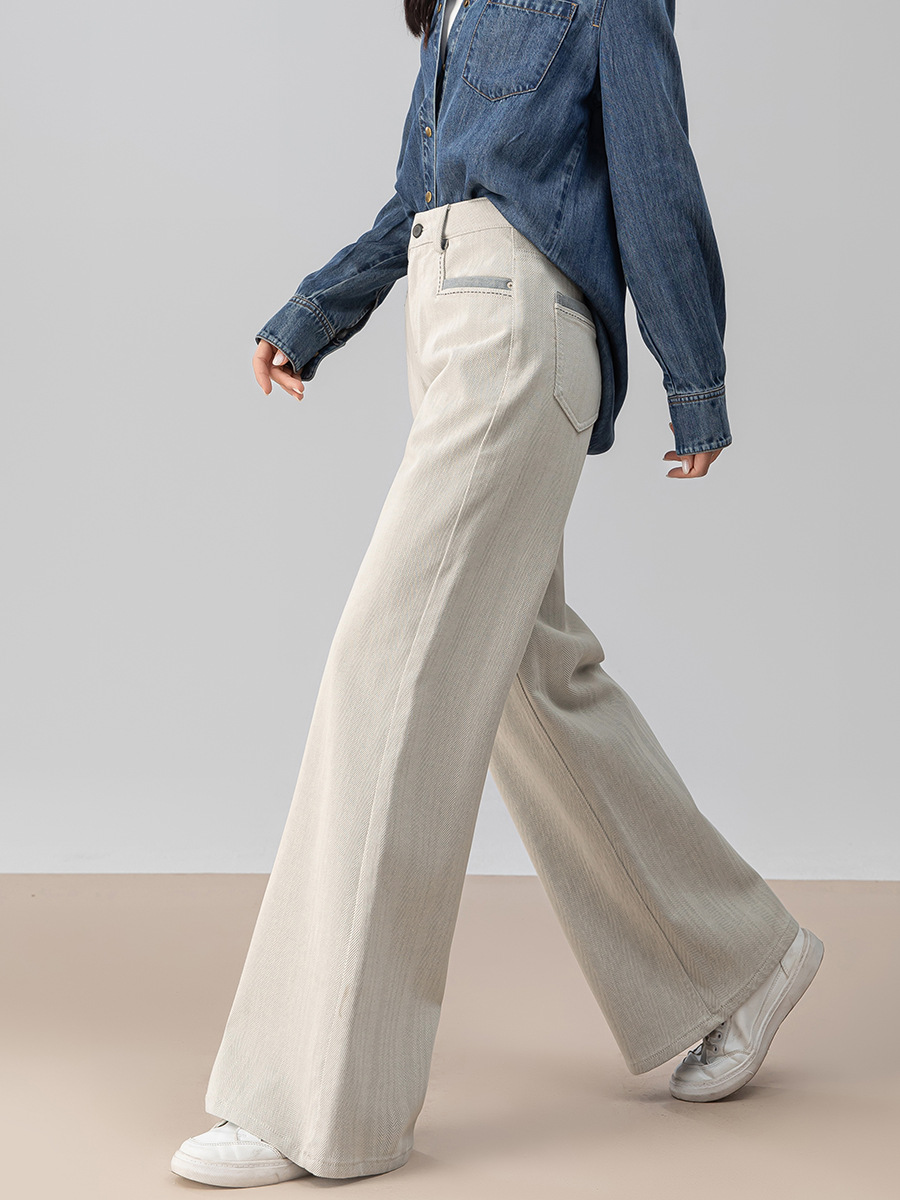Quần jeans ống rộng chuông Xinge cạp cao dáng xòe nhẹ dài chấm đất — màu xám trắng