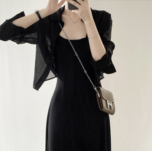 Chic Summer Long-Sleeve Chiffon Sun Shirt with Design Details, Back Belt, Backless Short-Sleeve Blouse for Women from Korea