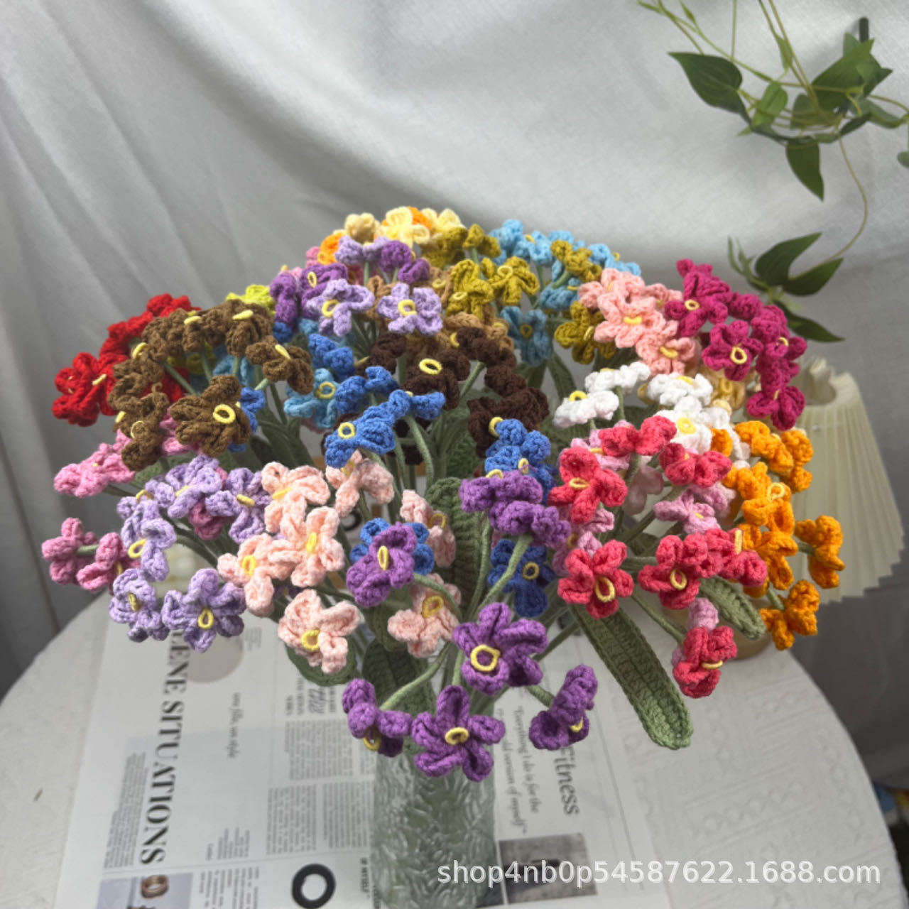 毛线手工编织花束勿忘我针织花送生日圣诞礼物钩织仿真花批发花卉-阿里巴巴