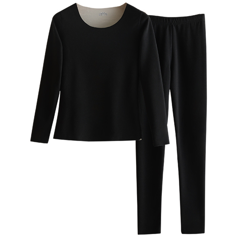 Conjunto de ropa interior térmica de terciopelo sin costuras de otoño e invierno, traje de manga larga engrosado y caliente para mujer, conjunto de ropa de otoño y pantalones largos