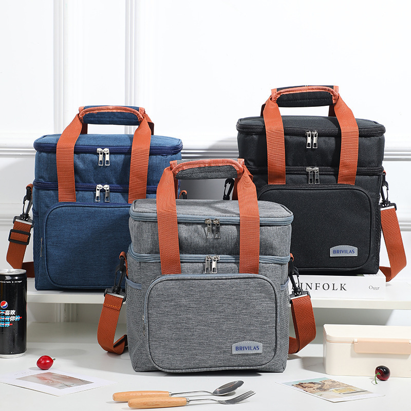 Amazon Double Layer Ice Bag Portable Lunch Bag Bento Insulated Bag Wholesale Outdoor Picnic Bag Portable Storage Bag