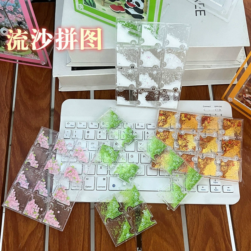 Новые пазлы с движущимися песками, акриловые кубики с движущимися песками, магниты на холодильник с движущимися песками, мультяшные медведи, масляные украшения оптом