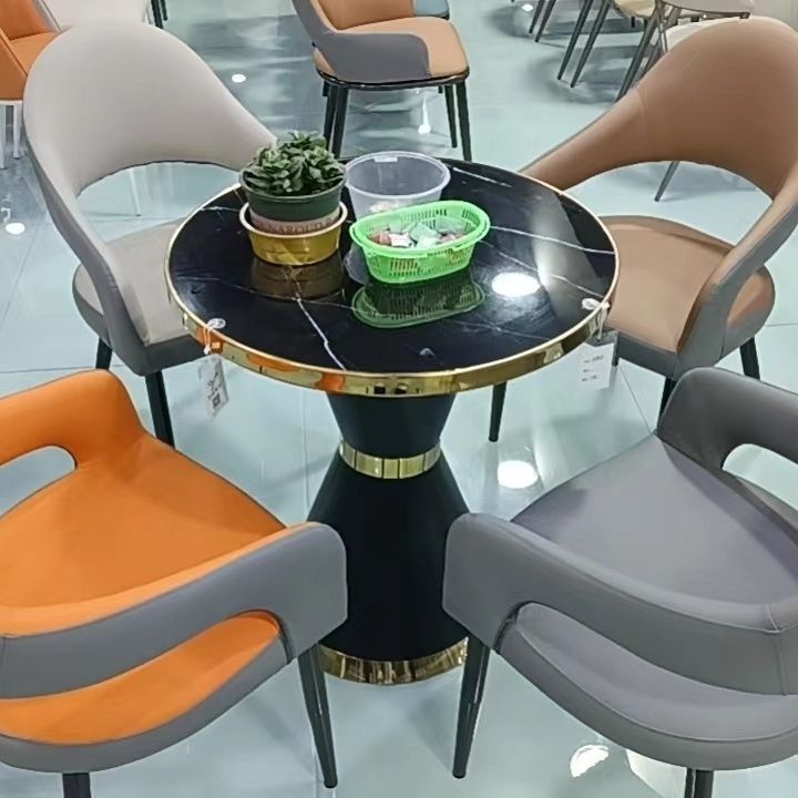 意式轻奢餐椅家用餐桌椅子异形镂空酒店餐厅休闲洽谈椅皮质|undefined