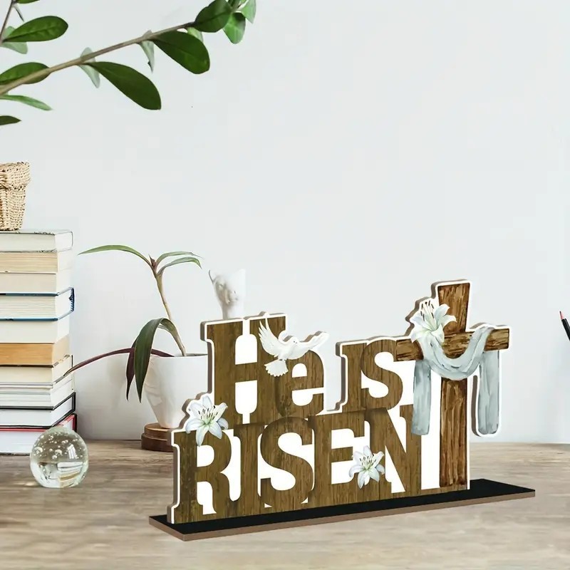 跨境亚马逊He Is Risen复活节耶稣诞生场景木制桌面摆件节日装饰|undefined