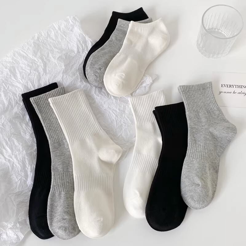[Pure cotton] White socks women's mid-calf length socks Spring and Autumn white sports socks sweat-absorbent deodorant long men's socks solid color