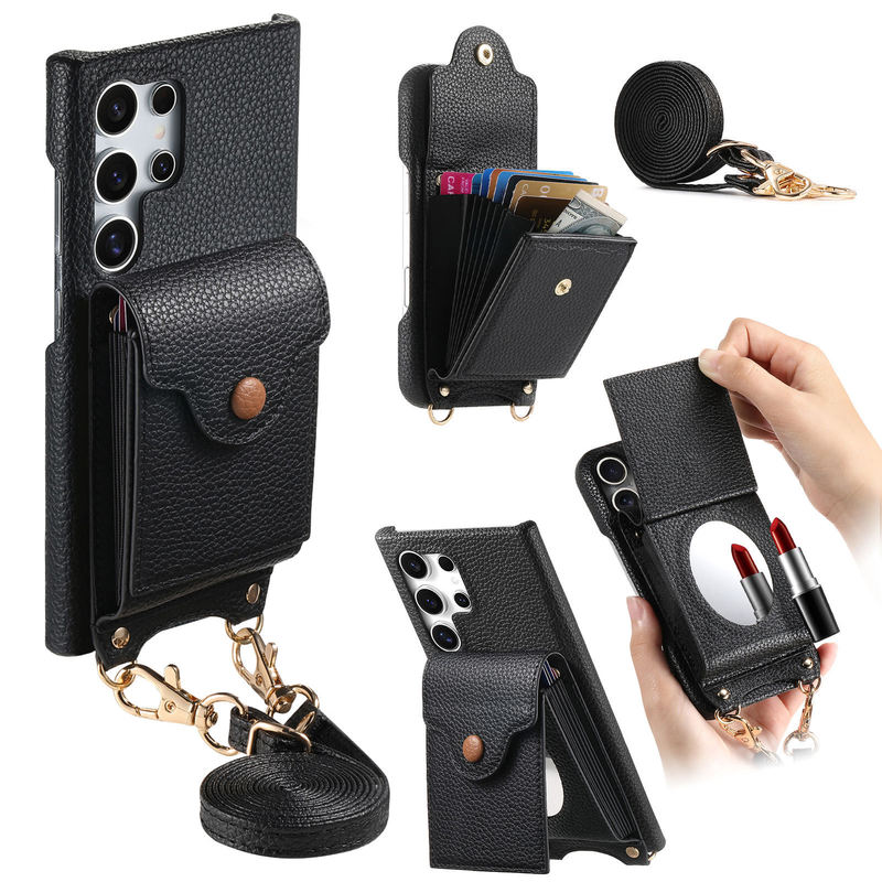For Samsung S25 organ big storage card case phone case built-in makeup mirror GalaxyS24FE phone leather case
