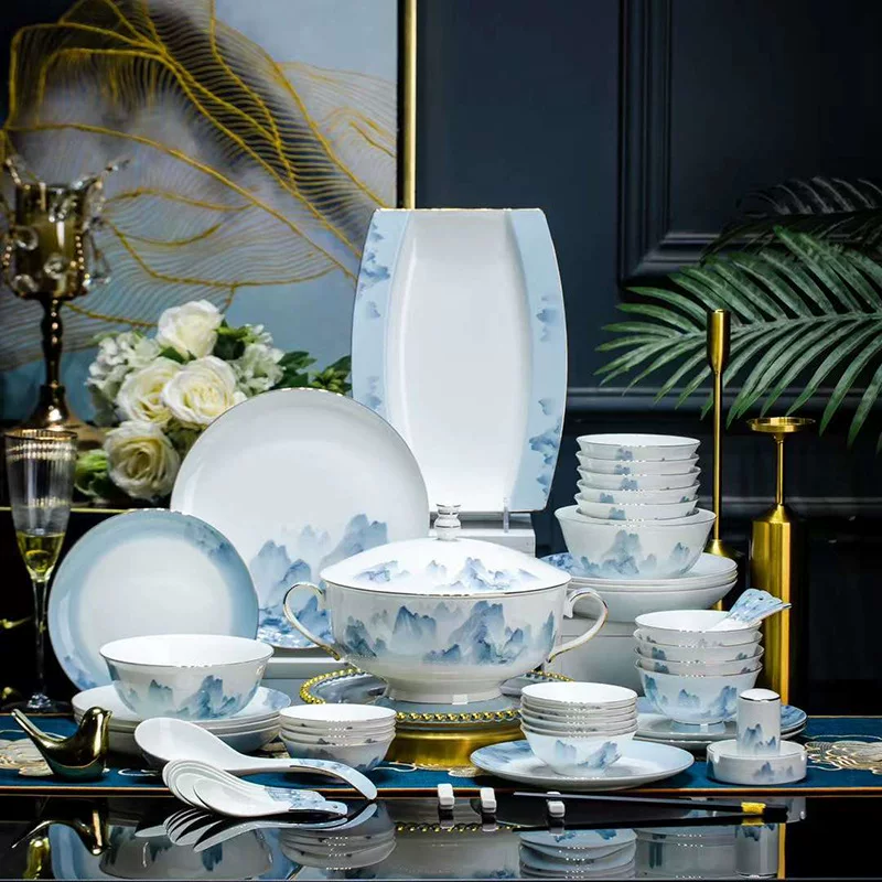 Корпоративный закуп подарков Jingdezhen керамическая посуда для стола 58 голов золотая клейма чаши и набор ложек благодарственные клиенты
