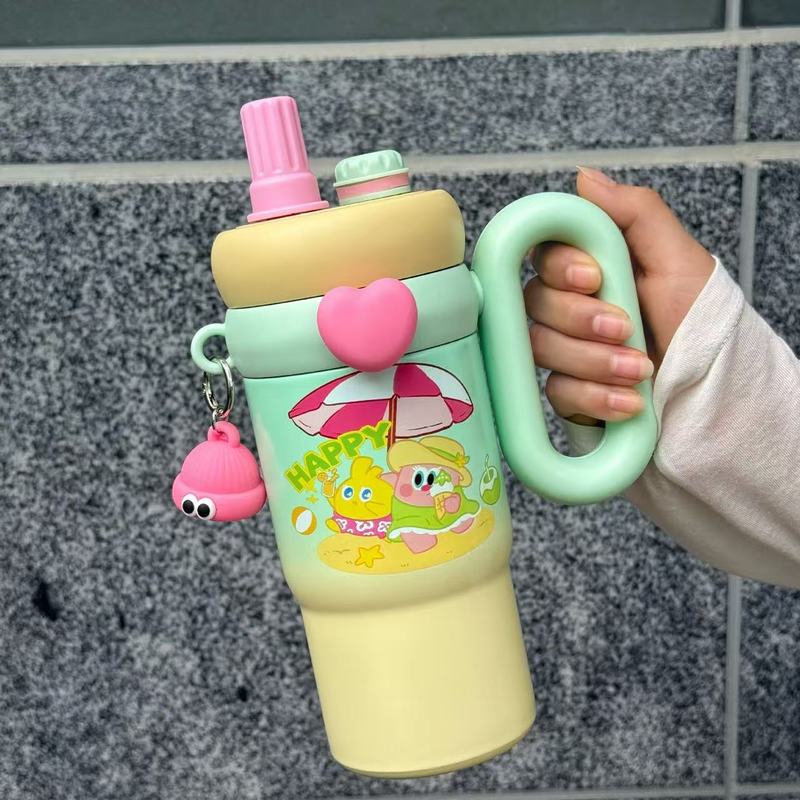 ビッグマックストローカップ漫画かわいい大容量女の子高見え学生子供ダブルドリンク保冷カップ魔法瓶カップ|undefined
