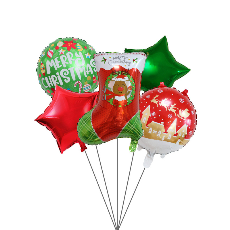 クロスボーダークリスマス風船五点セットクリスマスツリー老人雪だるま杖祝日装飾アルミ膜風船|undefined