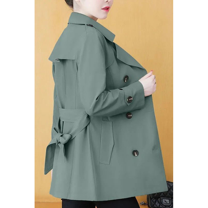 2025 New Middle-aged and Elderly Women's Double-layer Mid-length Women's Coat with Belt Simple Korean Style Slim-fit Trendy Coat
