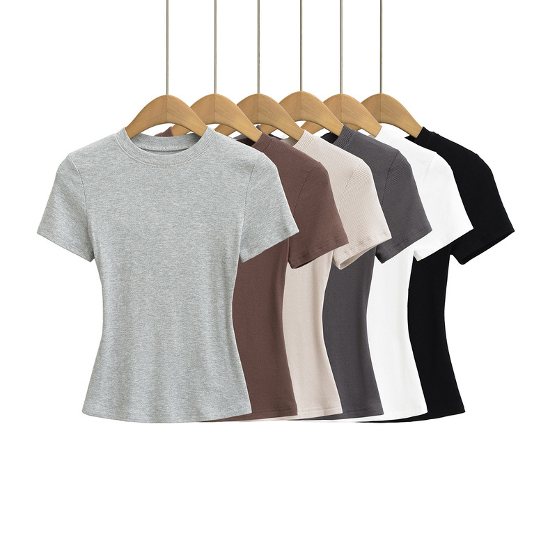 26 New Summer Style Women's European and American Hot Girl Pure Color Sexy Slim-Fitting Waist-Showing Figure-Flattering Round Neck Short-Sleeved Bottoming Shirt T-Shirt 26 New Summer Style Women's European and American Hot Girl Pure Color Sexy Slim-Fitting Waist-Showing Figure-Flattering Round Neck Short-Sleeved Bottoming Shirt T-Shirt