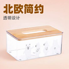 直销家用餐巾纸收纳盒北欧简约透明熊纸巾盒客厅茶几厨房抽纸盒子