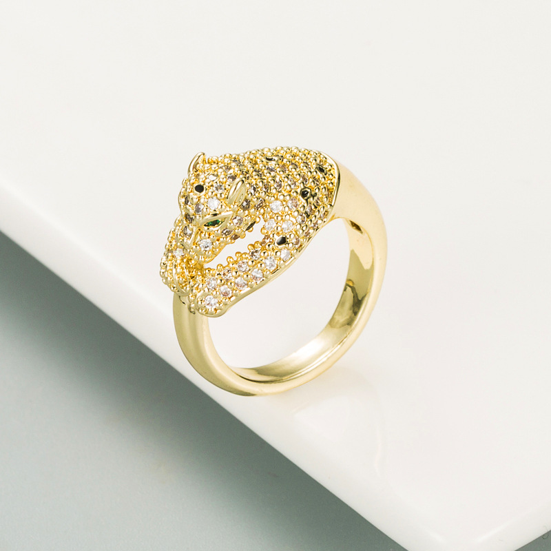 fashion three-dimensional leopard copper gold-plated zircon open ring