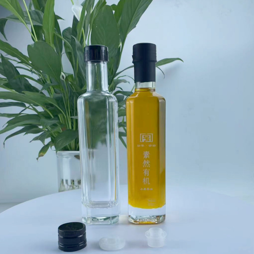 厂家批发晶白料玻璃橄榄油瓶山茶油瓶核桃油瓶八角玻璃瓶LOGO印制