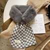 Winter plush black and white checked lattice bib Korean winter new fur collar warm and female scarf wholesale