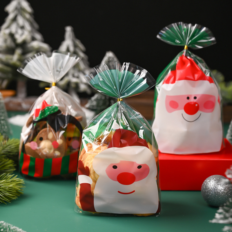 跨境圣诞包装袋扎丝封口OPP塑料袋糖果曲奇饼干平口袋可印logo