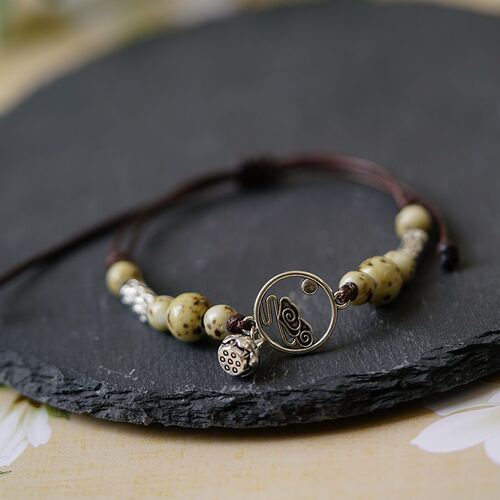 Artistic and cultural auspicious cloud ceramic bracelet female wholesale braided rope new Chinese style national wind fashion lotus pod bracelet jewelry small gift 