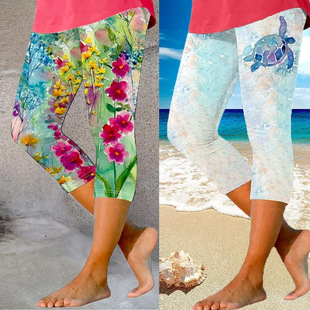 Cross-border Amazon Europe and the United States Spring Best Selling Casual Casual Large Printed Micro-elastic Slim Mid-waist Bottoming One-piece Pants