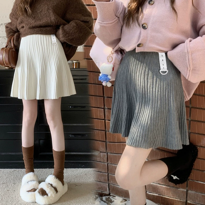 Юбка для беременных без живота 2024 осень-зима новая корейская сладкая дикая регулируемая тонкая трикотажная короткая юбка