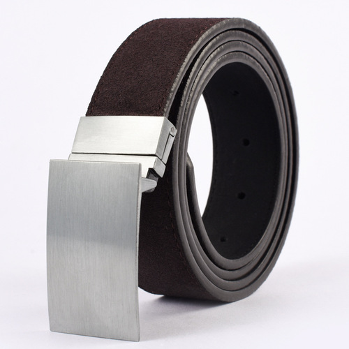 Plus-size cross-border men's genuine leather belt with rotating pin buckle, featuring a double-sided, lengthened, and minimalist design.