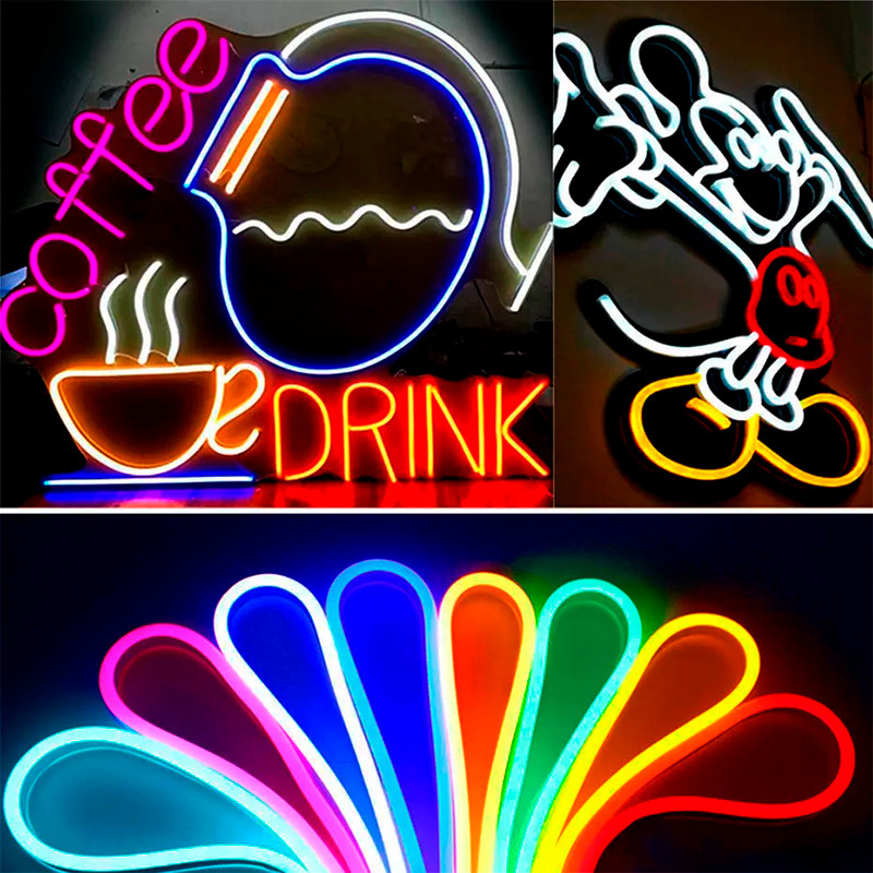 Tira de Luz de Neón Flexible de 12 mm, 12 V/24 V, Material de Silicona, Pegamento de PU, IP67, Iluminación Publicitaria, Letras Luminosas