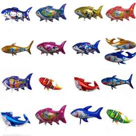 儿童卡通大鲨鱼造型铝模飘空气球生日派对布置气球摆地摊生日会