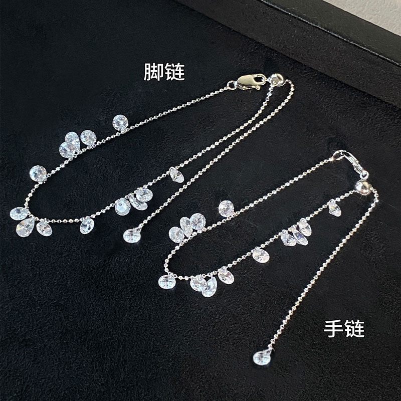Popular Sparkling Starry Sky Anklet, Tear-Stained Galaxy Diamond Necklace, Women's Beaded Collarbone Chain with Irregular Water Droplets